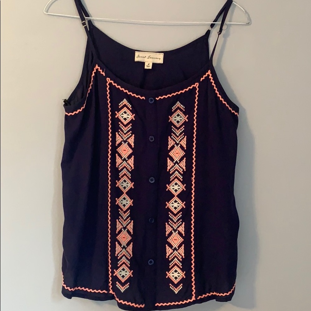 Sweet Journey Pink Navy Pattern Tank Top Geometric